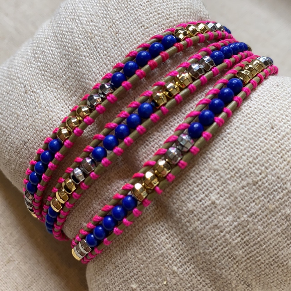 Stella & Dot Pink, Blue & Gold Wrap Bracelet